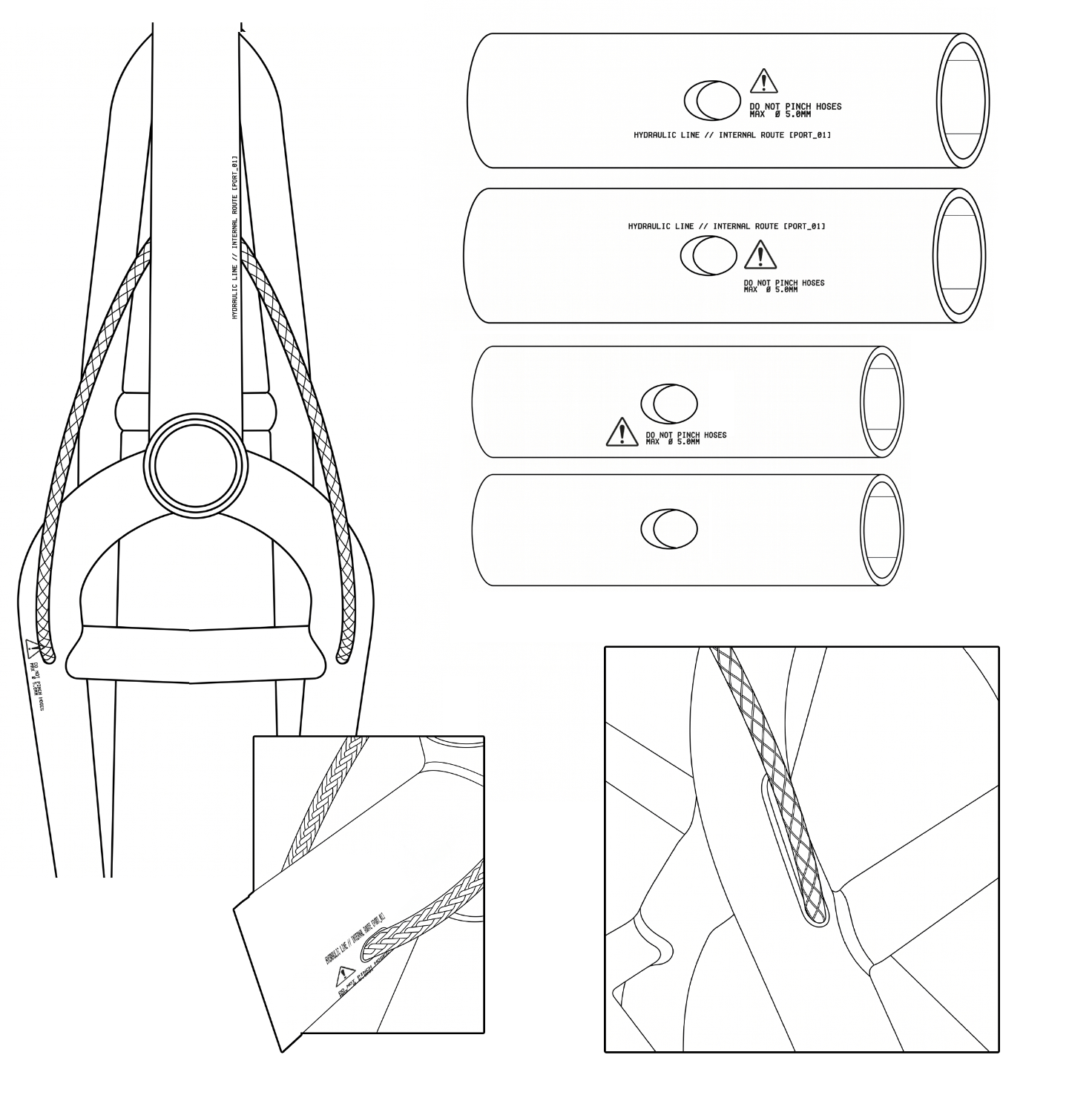 Retrocore internal hydraulic routing technical drawing
